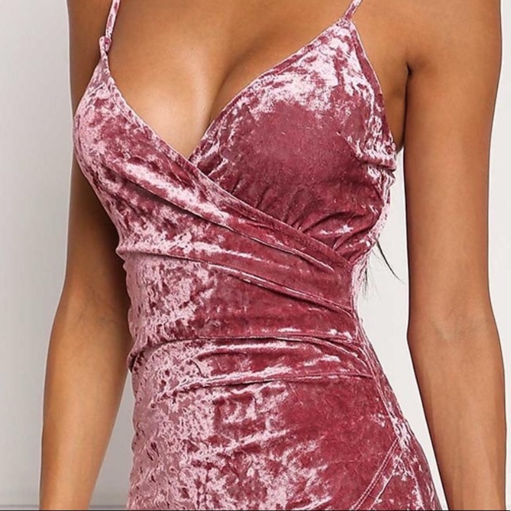 Velvet Body Con Pink Dress Strappy Square XS/S